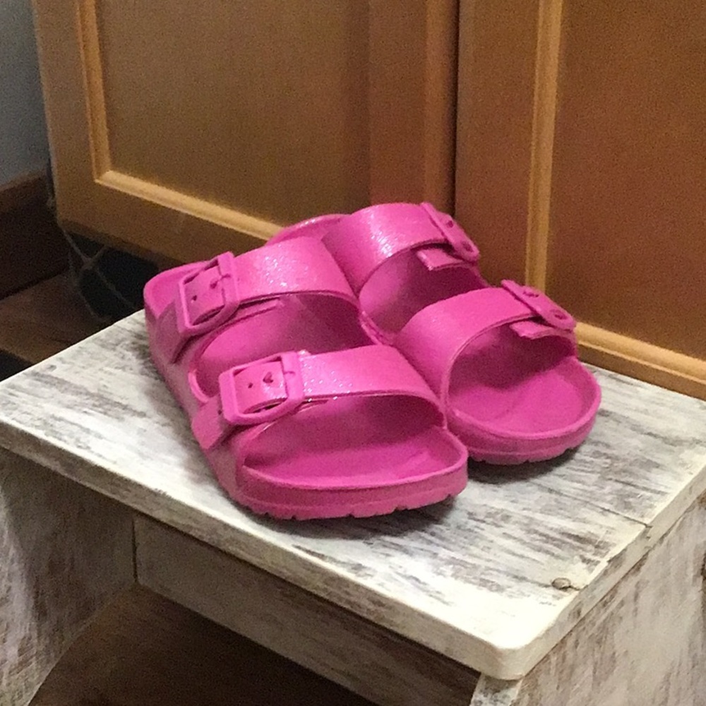 Pink sparkly slide on shoes